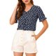 thumbnail image 1 of CAMISA DE BOTONES PARA MUJER INSPIRADA CHIC CON ESCOTE EN V Y MANGA CORTA, ESTAMPADO FLORAL, AZUL MARINO, TAMAÑO S, 1 of 6