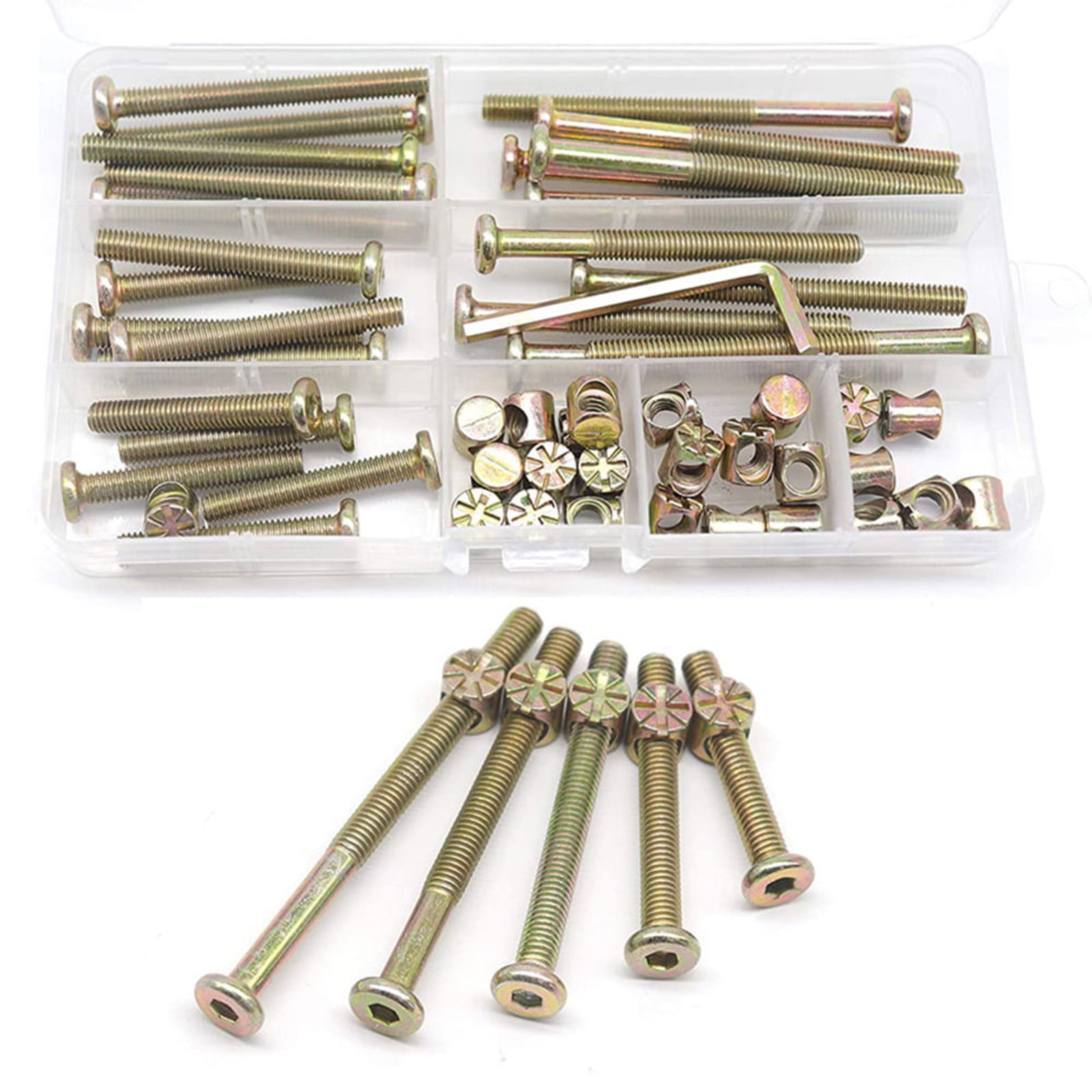 Baby Bed Crib Screws Hardware Replacement Kit, 25 Set M6x40mm/ 50mm/ 60mm/ 70mm/ 80mm Hex Drive Socket Cap Screws Barrel Nuts Assortment Kit for Beds Headboards Chairs Furniture