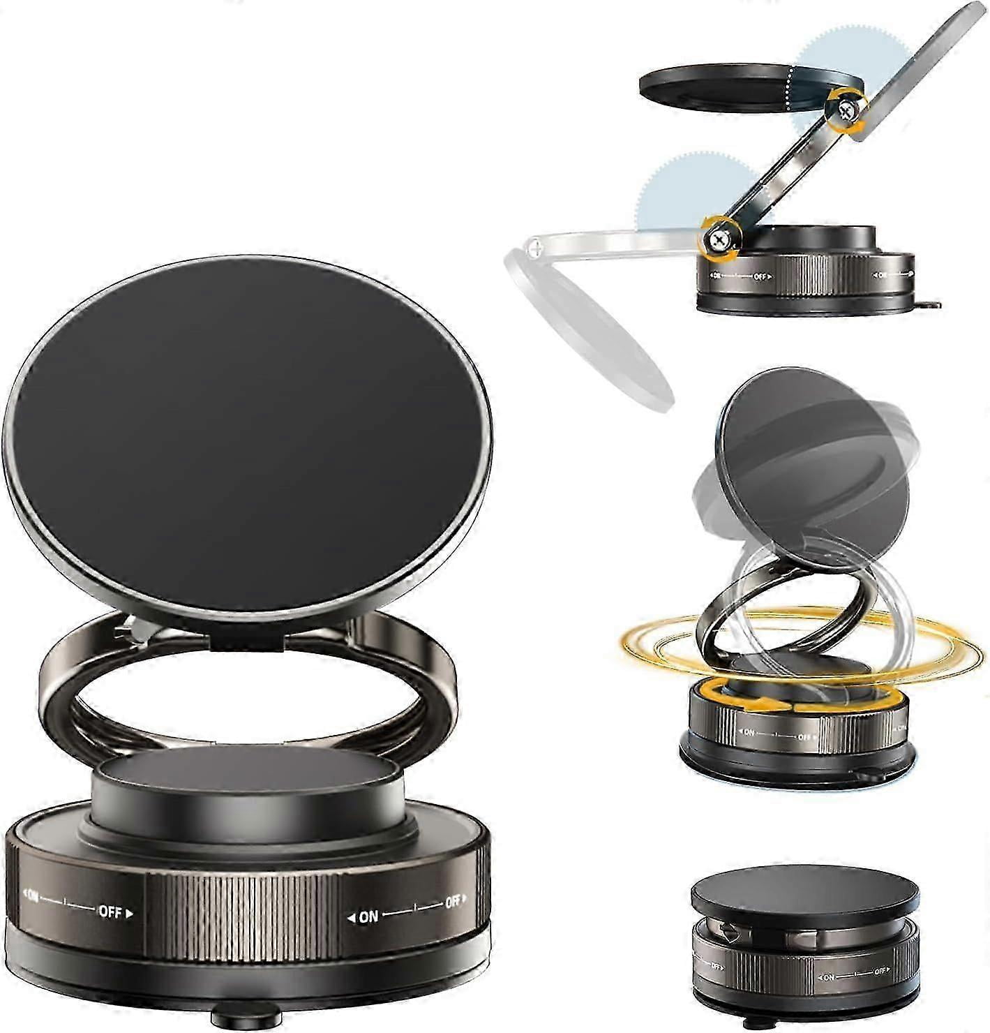 360 Adjustable Vacuum Magnetic Phone Holder for Car, Suction Cup Phone Mount for Magsafe, Portable Cell Phone Holder for Makeup/Gym/Mirror, Fit for Al