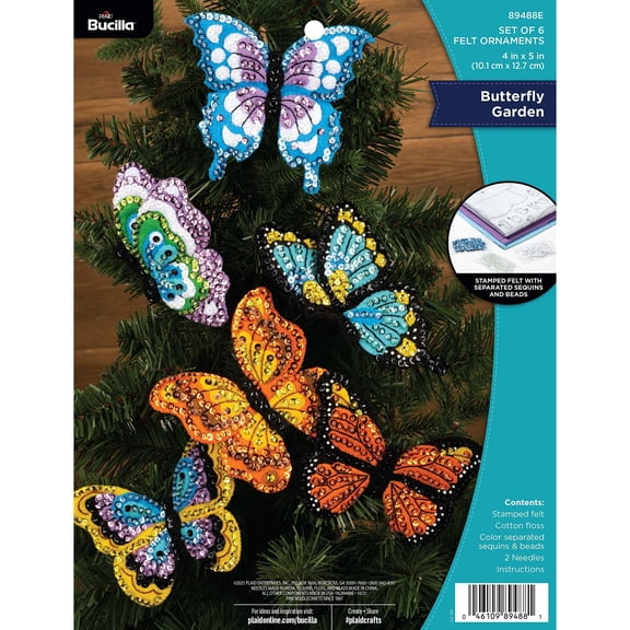Bucilla Butterfly Garden 6 Count Felt Applique Ornament Kit, 2.5 x 3.5 in