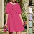 thumbnail image 1 of Milgrthf Robe d'Été à Rayures pour Filles à Manches Volantées avec Ceinture à Taille Volantée et Ajustable, Ourlet Fendu, Col Ras du Cou, Robe Midi Décontractée Rose 4 Ans, 1 of 7