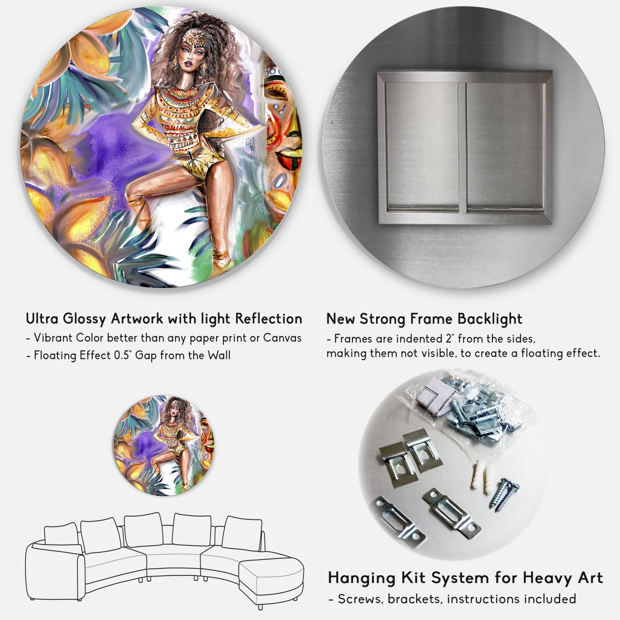 Designart 'Tropical Amazon Warrior Woman ' Traditional Circle Metal Wall Art 11x11 - Disc of 11