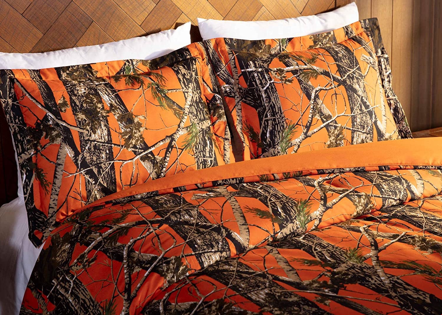Chezmoi Collection Salem 2-Piece Cabin Lodge Forest Woods Comforter Set, Nature Camo Tree Leaves Printed Soft Microfiber Bedding, Orange, Twin