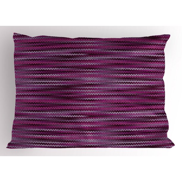 Magenta Pillow Sham Vintage Knit Pattern Featured Variations of Pink Tone Nostalgic Vibrant Art