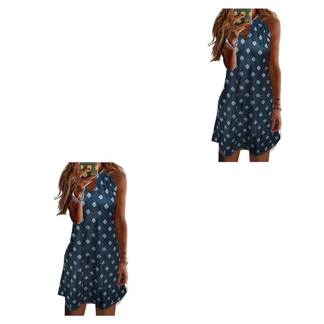 Vestido corto informal estampado Qarigey con cuello Halter para mujer primavera y verano 2XL