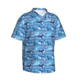 thumbnail image 5 of Wukai Blue Fish Men's Hawaiian Shirt Short Sleeve Casual Button Down Summer Beach Aloha Shirt Tropical Print Holiday Party, 5 of 8