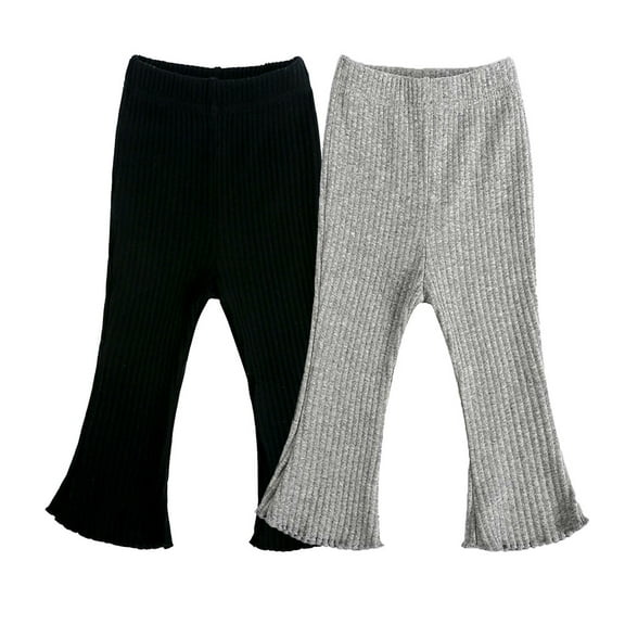 GYRATEDREAM Infant Baby Girl Ribbed Knit Bell Bottoms Solid Color Flared Pants Toddler Elastic Waist Ruffle Leggings Fall Clothes