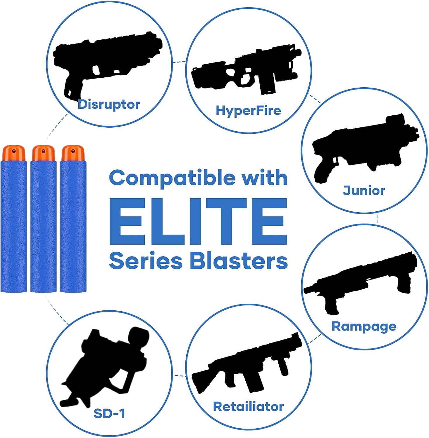 PrimeCook Shop 300 Darts Fits for Nerf Elite Blasters, Compatible with Disruptor, Strongarm etc. Elite Blasters, with a Target Fits for Nerf Blasters, Blue, 0.4in