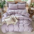 thumbnail image 6 of MooMee 100% Washed Cotton Duvet Cover Set Queen Linen Like Textured Breathable 3-Piece (Light Purple, 90"x90"), 6 of 7