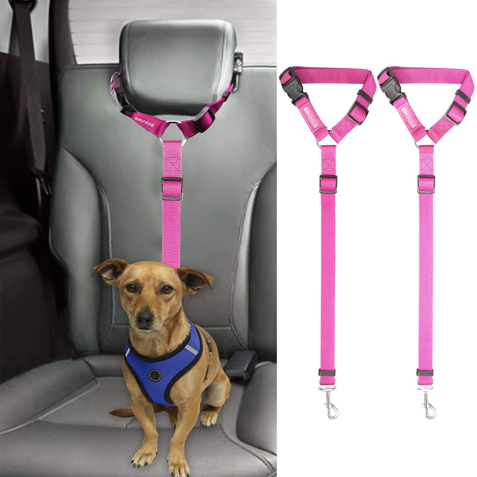 BWOGUE 2 Packs Dog Cat Safety Seat Belt Strap Car Headrest Restraint