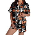 thumbnail image 2 of Halloween Pajamas Women Pumpkin Ghost Printed 2 Pc Short Sleeve Pocket Button Down Lapel Shirts Loose Shorts Casual Sleepwear Nightwear Silk Comfy Womens Loungewear Set Black XL, 2 of 6