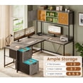 thumbnail image 5 of Farmhouse L Shaped Computer Desk with 2 Drawers and Storage Shelves, Reversible 86.6" Gaming Desk with LED Lights, Corner Office Desk for Home Office, Bedroom, Living Room, 5 of 7