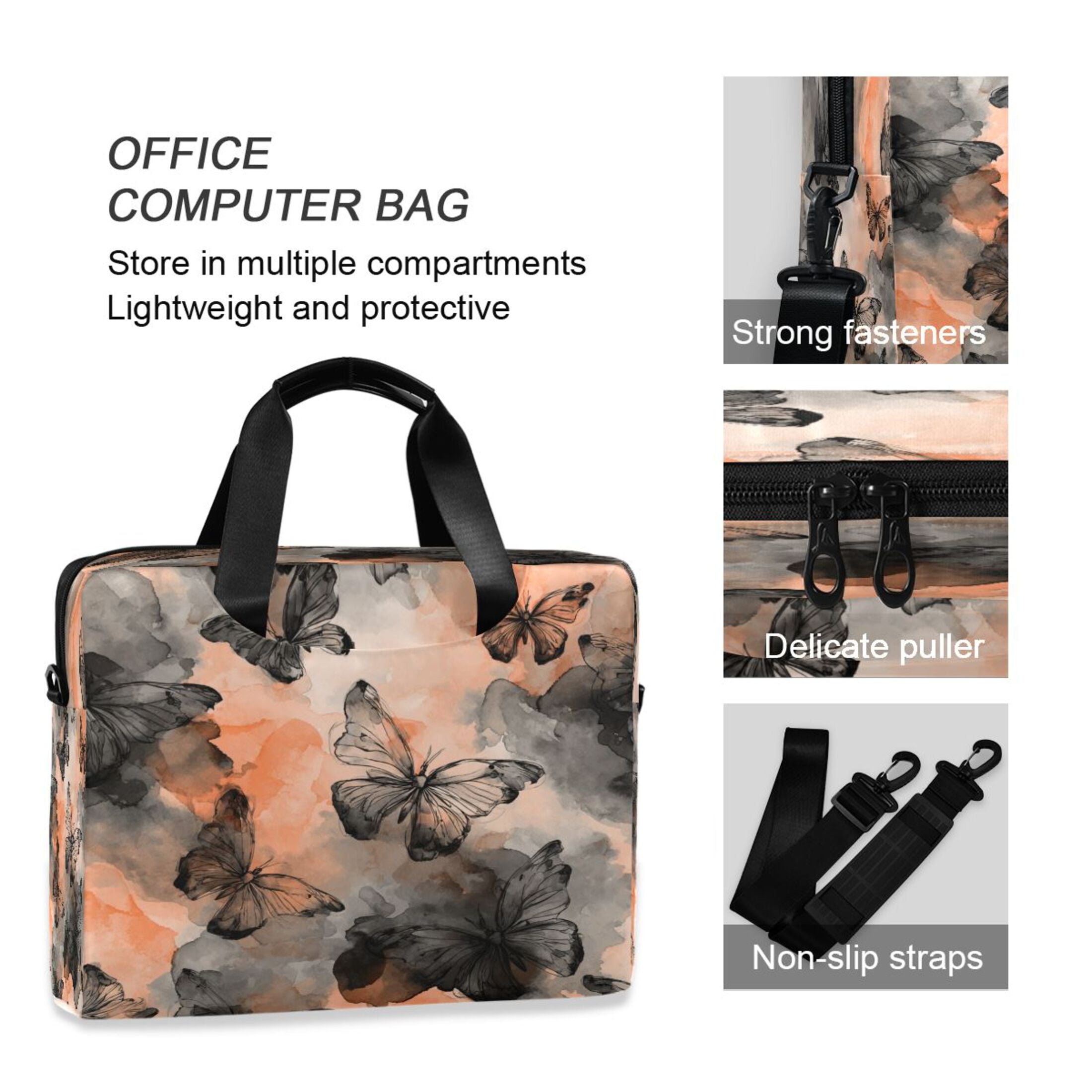 Laptop Bag Laptop Briefcase 15.7 x 3 x 11.8 Inches Laptop Bag Briefcases Laptop Storage Travel Laptop Bag Work Laptop Bag Grey Butterfly
