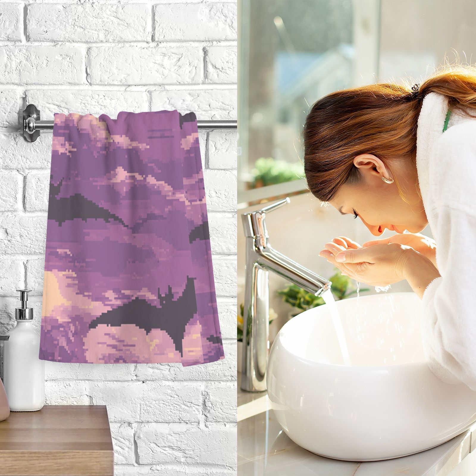 Pixel Bats Hand Towels Cotton Bath Towels Large Face Towels Absorbent for Bathroom 2 Packs