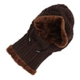 thumbnail image 4 of Gorro de invierno de una pieza, bufanda circular con orejeras, gorro de calavera de felpa de algodón tejido, calentador de cuello para exteriores, marrón, 4 of 8