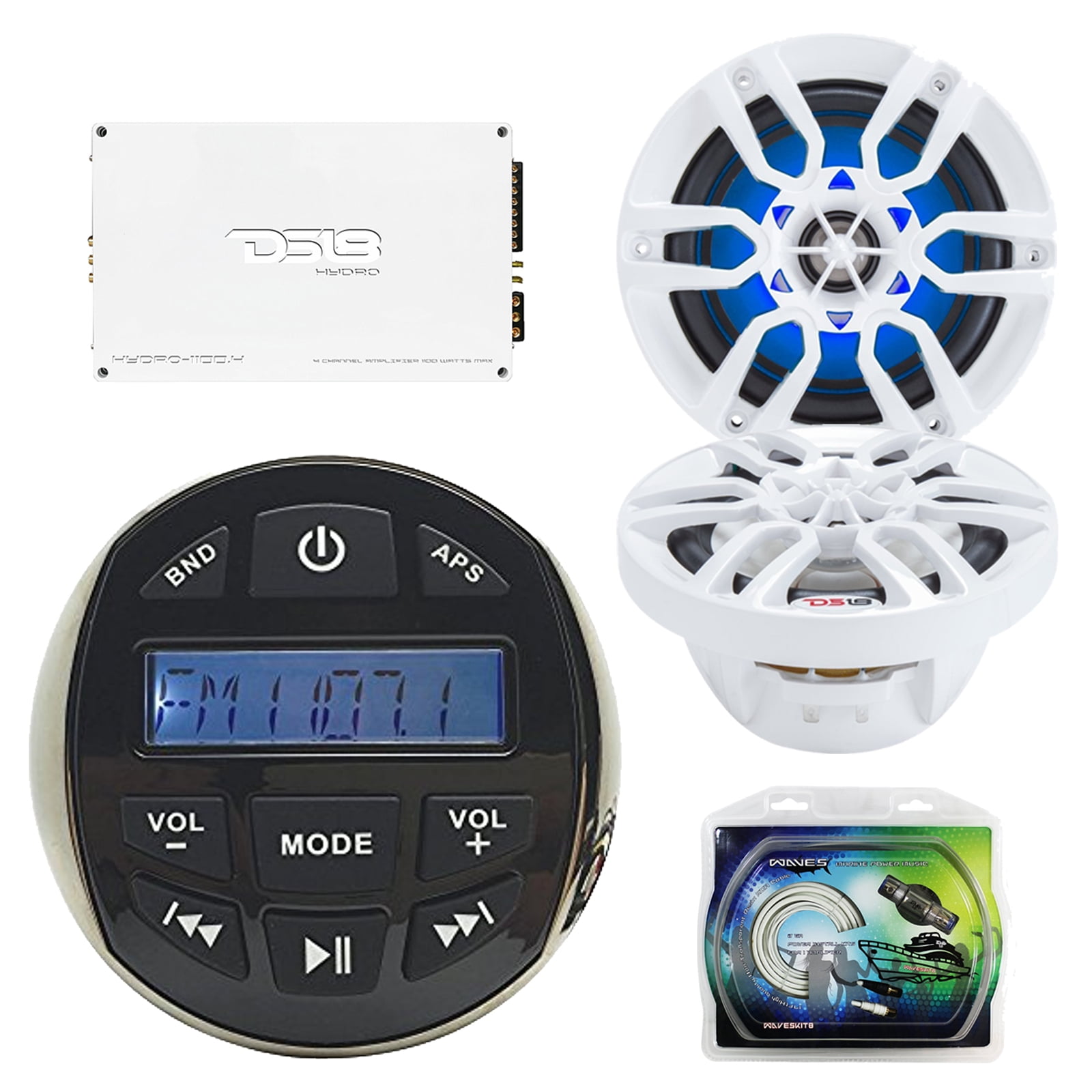 DS18 HMRBP Waterproof Stereo Marine Receiver Radio, 2X NXL8 White