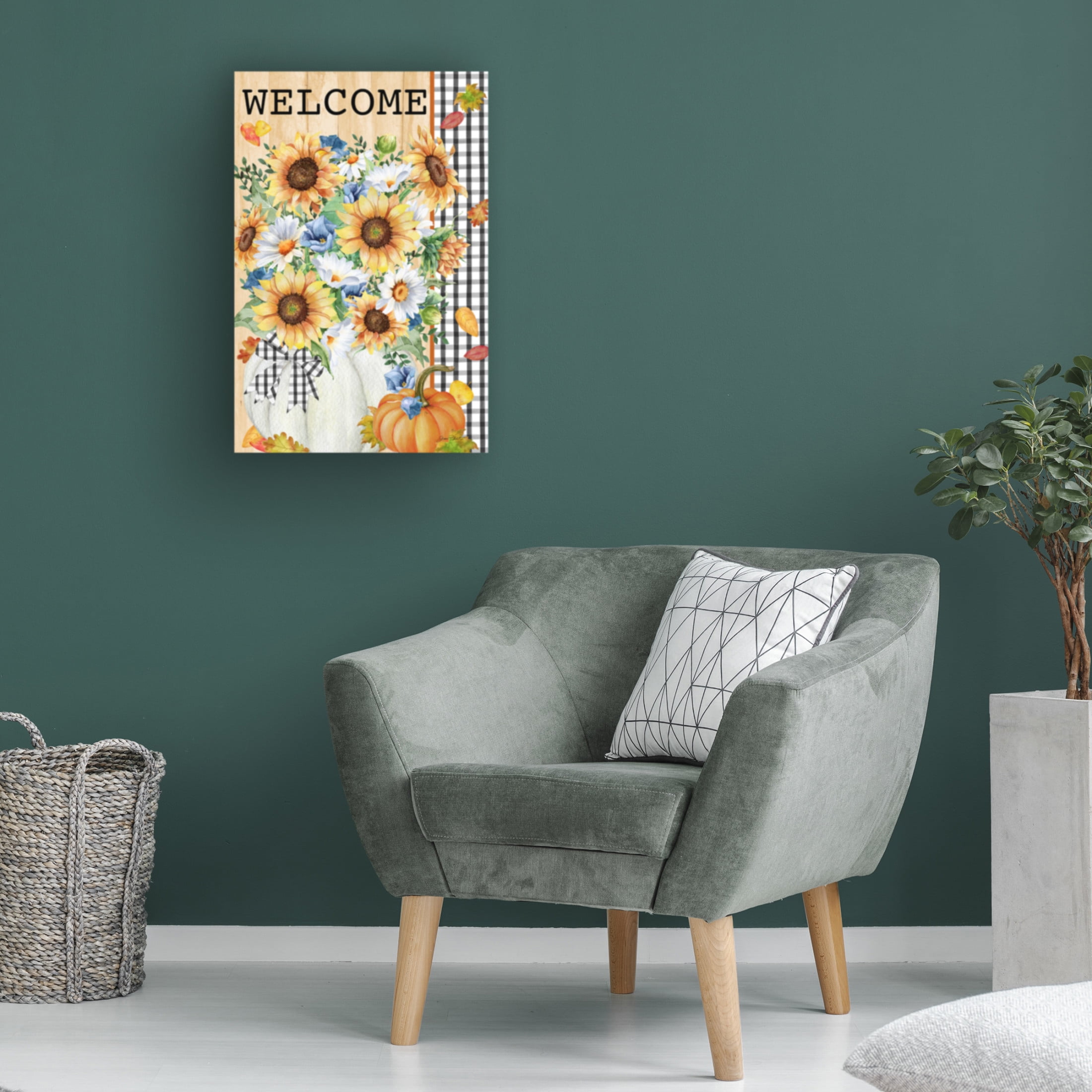 Canvas Wall Art - Jean Plout 'Welcome Pumpkin Bouquet' Wall Art for Living Room, Bedroom, or Office Décor by Trademark Fine Art - 16 x 24 Inches