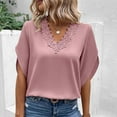 thumbnail image 2 of Work Office Blouses for Women Lace Crochet V Neck Elegant Tshirts Solid Bell Sleeve Basic Tops Casual Summer Tunics, 2 of 7