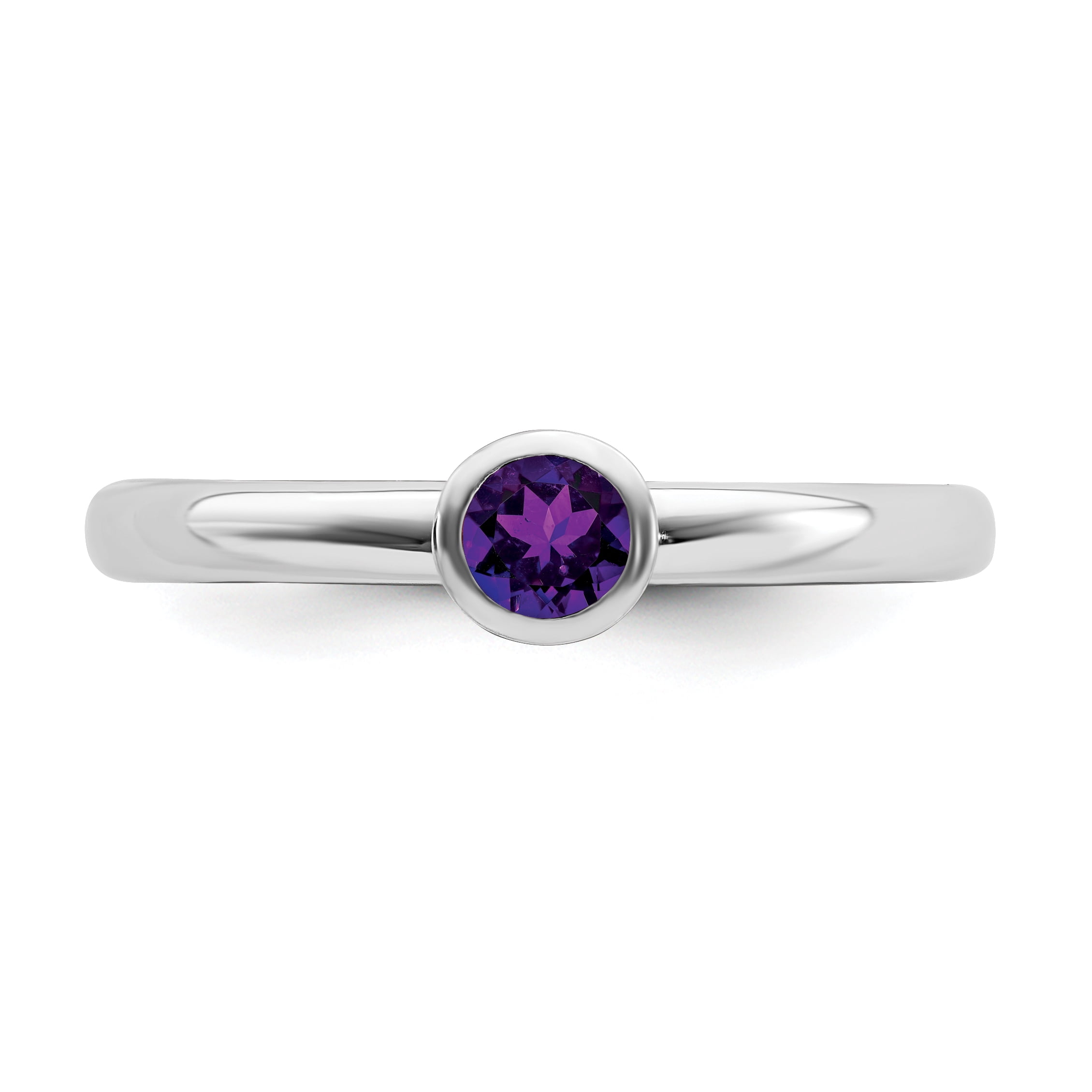 High 4mm Round Amethyst Sterling Silver Ring
