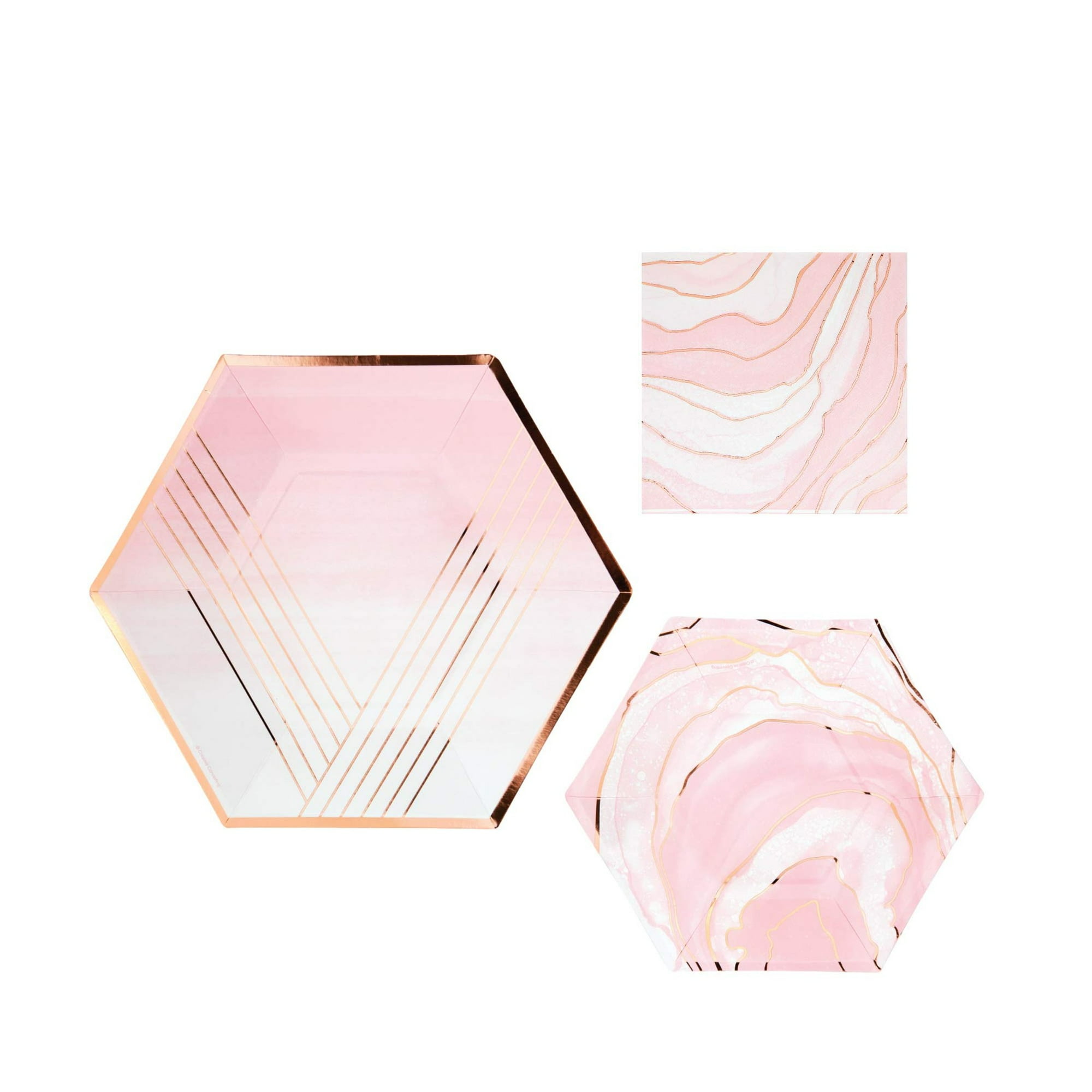 Blush Pink and Gold Celebration Set with Elegant Paper Plates and Napkins for 8 Guests Featuring Charming Rose All Day Design for Memorable Gatherings
