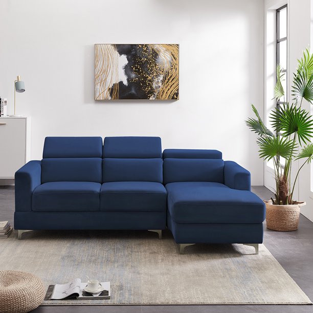 Lowestbest Modern L-Shaped Sofa Sleeper Bed, Velvet Facing, Blue