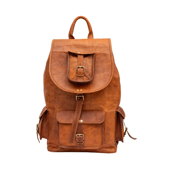 Twara Vintage Full Grain Leather Backpack For Women & Men | 17 inch Laptop Backpack | Large Capacity For Travel, Work & Casual Use - Brown