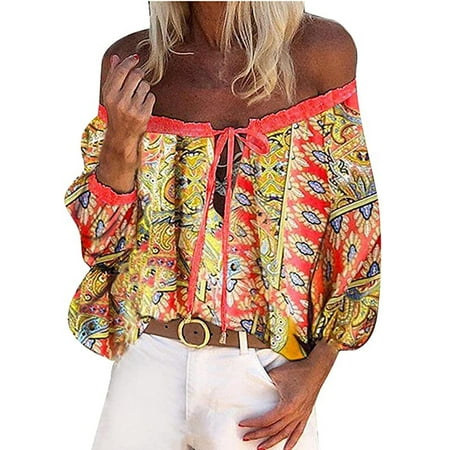 

Autumn Winter Woman One Shoulder Long Sleeve T-Shirt Autumn Printing Blouse Tops