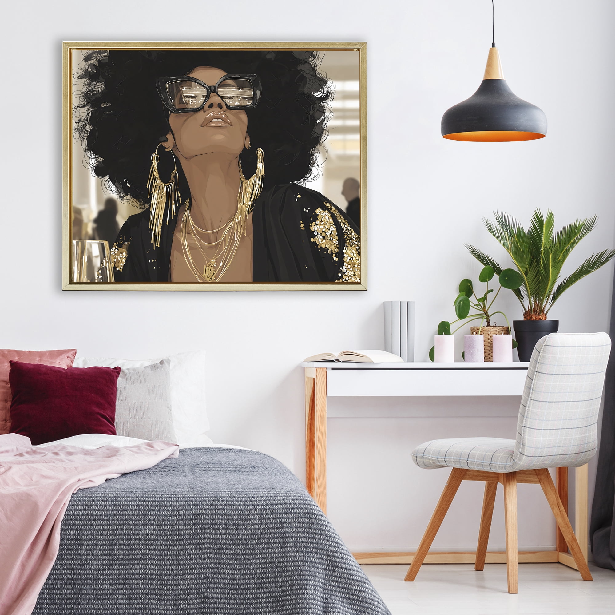 Stupell Industries Full Of Confidence Beautiful Woman Gold Framed Floater Canvas Wall Art, design by Franklyn Gregory