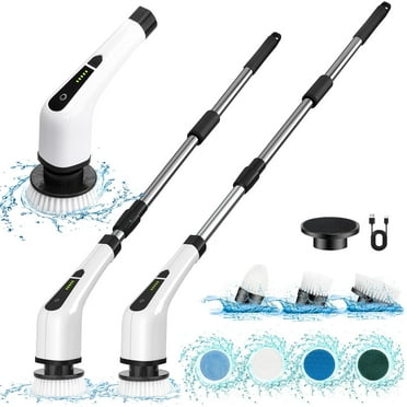 HOOFUN Electric Spin Scrubber, Cordless Bath Tub Power Scrubber with Long Handle & 7 Replaceable Heads, Detachable as Short Handle, Shower Cleaning Brush Household Tools for Bathroom & Tile Floor