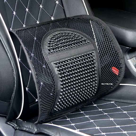 Mesh Back Lumbar Support with Massage Beads Breathable Seat Cushion for Back Rest and Pain Relief- Portable and Easy to Install for Office Chair, Car Seat, Home - Black
