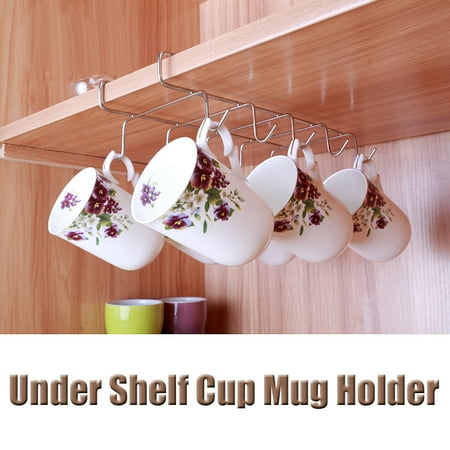 Slide Under Cup Holder - 10 Hooks Mug Holder Under Shelf Coffee Tea Cup Organizer Storage Kitchen Hanger