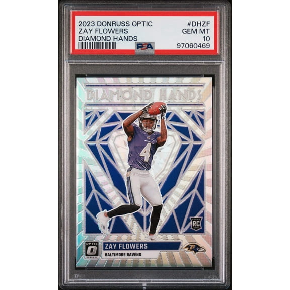 Graded 2023 Panini Donruss Optic Zay Flowers #DHZF Diamond Hands Rookie RC Football Card PSA 10 Gem Mint