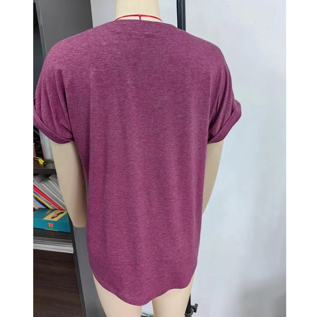 Camisa de color liso de manga corta, blusa con cuello en V y botones Camisa de cuello en V de manga corta Blusa de manga corta Resultados impresionantes