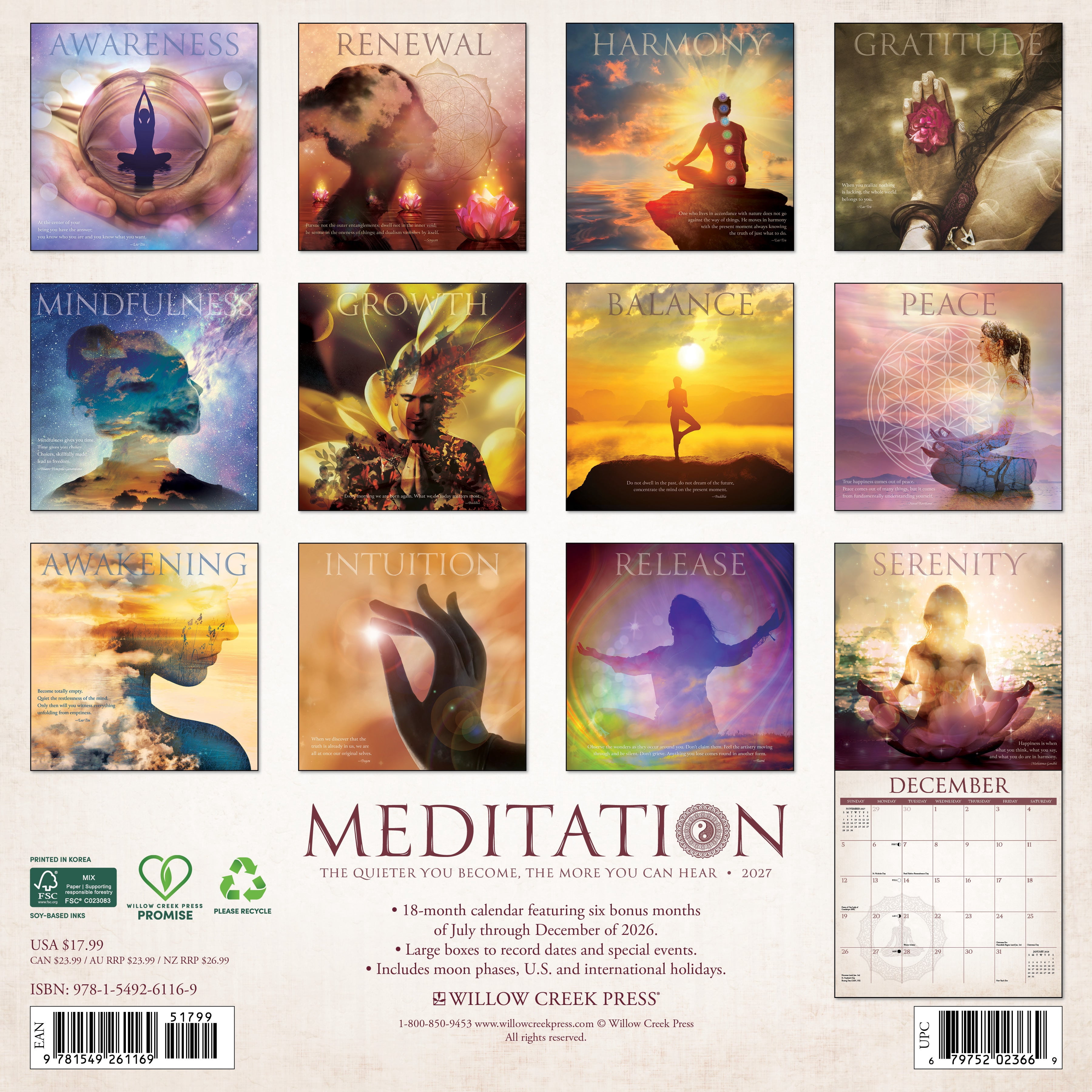 Willow Creek Press, Meditation 2027 Wall Calendar