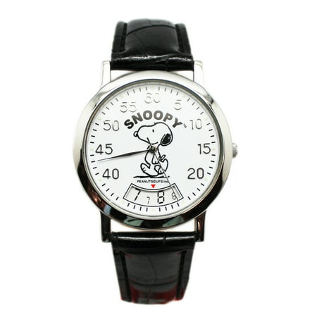 Snoopy - Snoopy White Dial Face Minute Counter Watch w/Black Faux ...
