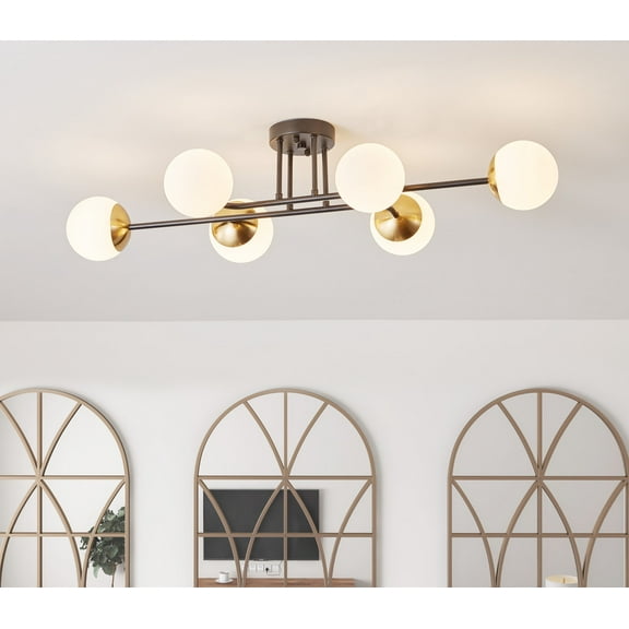 Aiwen 6 Lights Modern Ceiling Light with Globe Shade, Farmhouse Light Fixture for Living Room Bedroom Kitchen