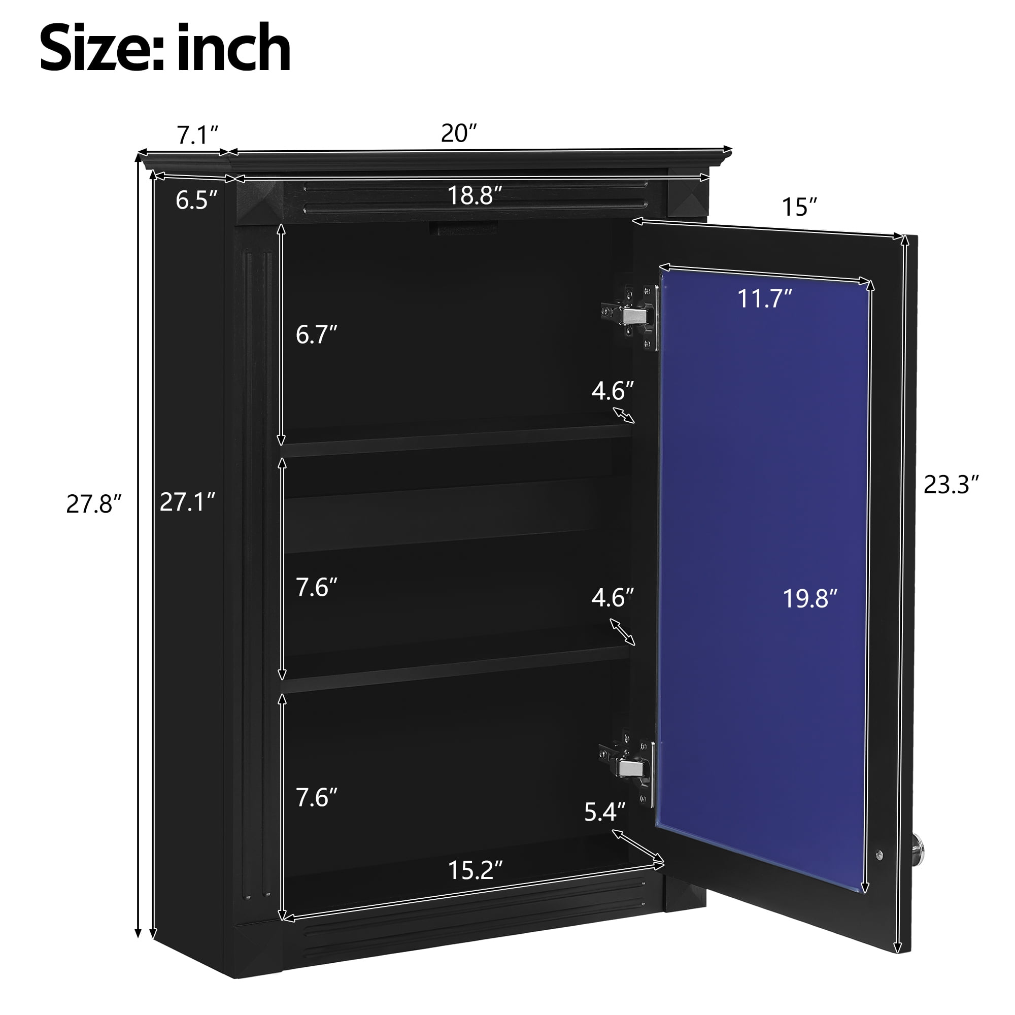 Euroco 20" Wall Mounted Bathroom Storage Cabinet with Mirror, Medicine Cabinet with Height Adjustable Shelf, Over the Toilet Space Saver Cabinet