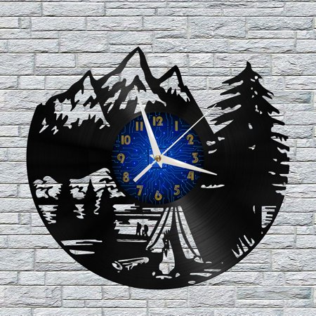 Forest Camping Decoration Vinyl Wall Clock, Vinyl Record Clock Wall Art Silent & Non-ticking(12 inchs B)