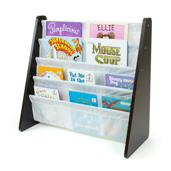 Humble Crew Kids Espresso Bookshelf 4 Tier Book Storage, Espresso/White