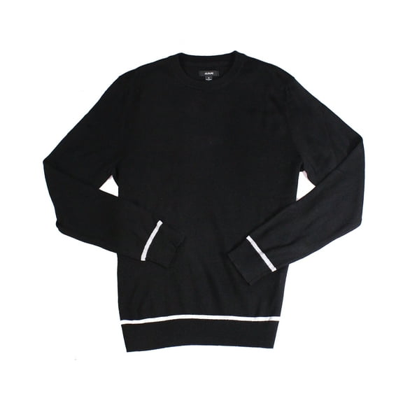 Alfani Mens Sweater Black Pullover Crewneck Contrast-Trim, SM