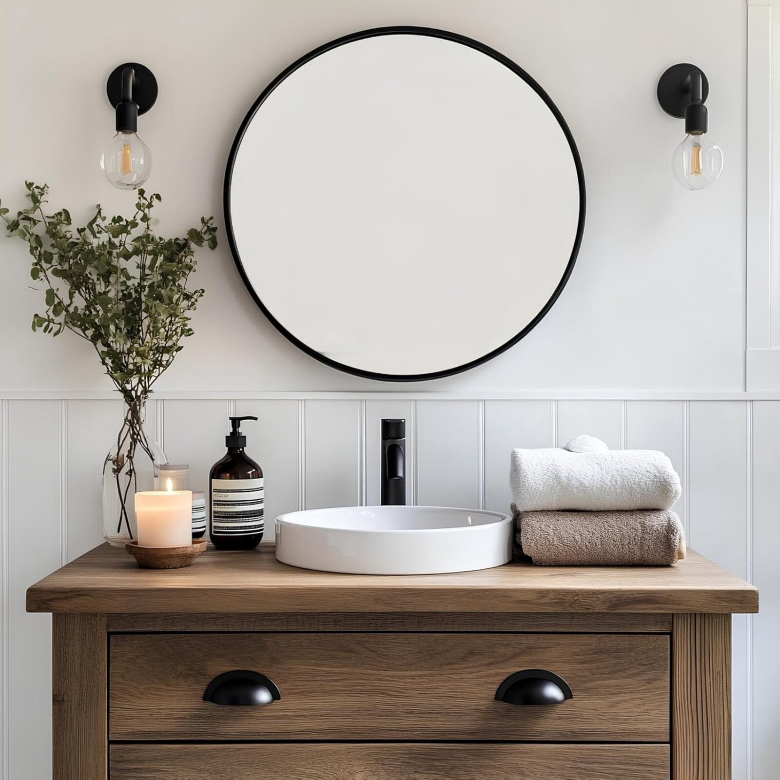 Mirrasia 30" Round Bathroom Wall Mirror, Black