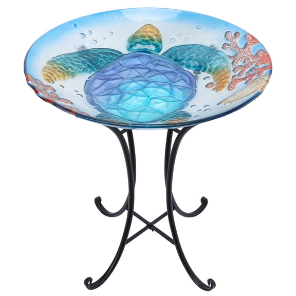 Sea Turtle Glass Bird Bath – Hand-Painted Underwater Design,Outdoor Bird Feeder,Bird Bath & Decor, Decoration for Patio/Garden/Yard, Coastal-Inspired Accent