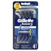 Gillette Sensor3 Mens Disposable Razor, Blue, 4 Razors