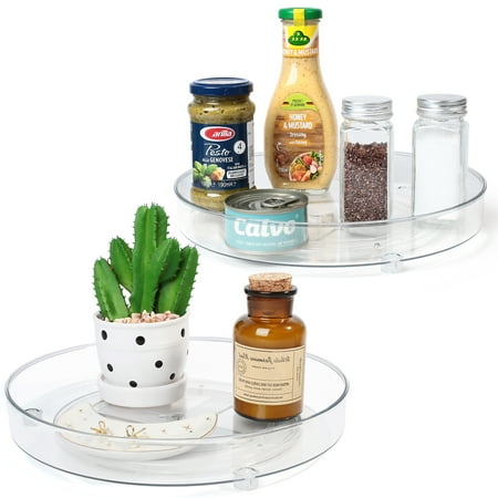 

LotFancy Lazy Susan Turntable Divided Spinner for Kitchen Cabinet 2 Pack 10.6 in Plastic Clear