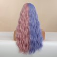 thumbnail image 2 of Perruques Ondulées Longues Perruques Synthétiques Mi-Bleu Mi-Rose avec Franges pour Femmes, 2 of 5