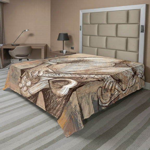 Ambesonne Music Flat Sheet, Jazz Musician on Street, King Size, Brown Ecru