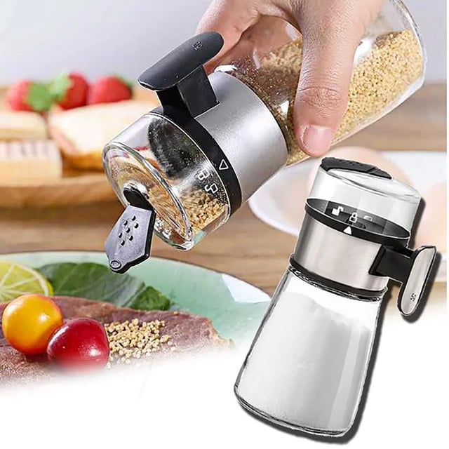 Press-Type Salt and Pepper Dispenser | Quantitative Measuring Glass Bottle, Sealed Kitchen Container | Precision Control Salt Pepper Shaker, Glass Spice Dispenser, Quantitative Seasoning Bottle