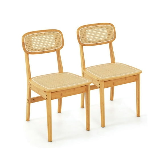 Demi Bonn Set of 2 Rattan Dining Chairs with Simulated Rattan Backrest, Bamboo Kitchen Chair, Beige
