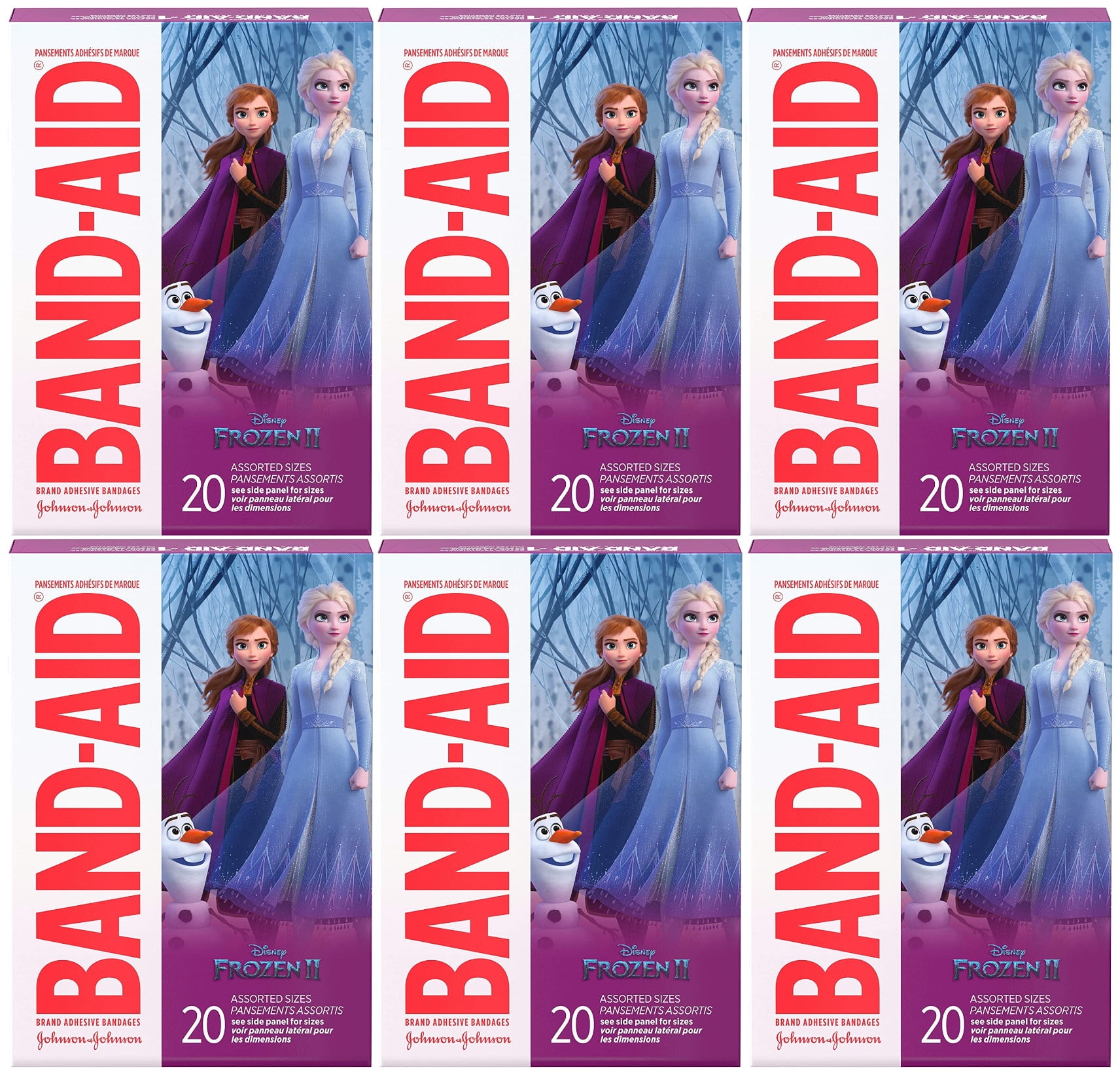 Band Aid Adhesive Bandages, Disneys Frozen, Assorted Sizes - 20 Ea, 6 Pack