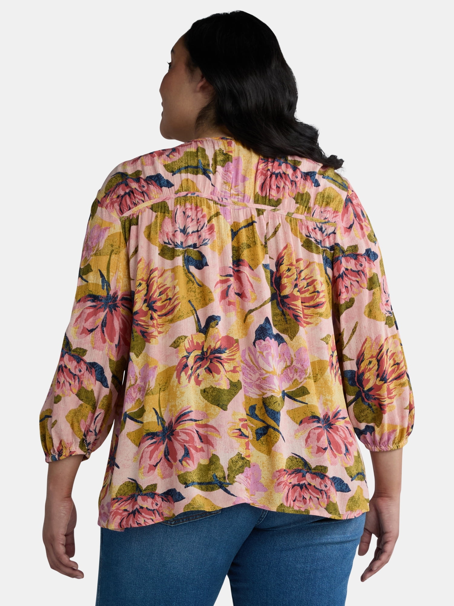 Terra & Sky Women's Plus Size Poet Sleeve Blouse, Sizes 0X-5X